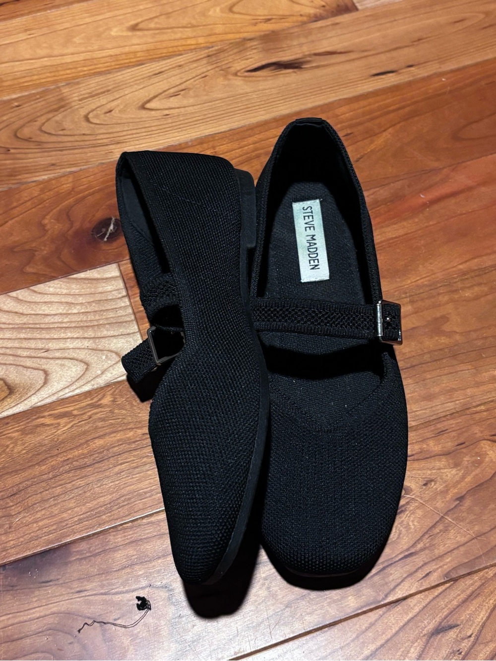 Steve Madden Black Knit Mary Jane Flats with Buckle - Picture 2 of 8